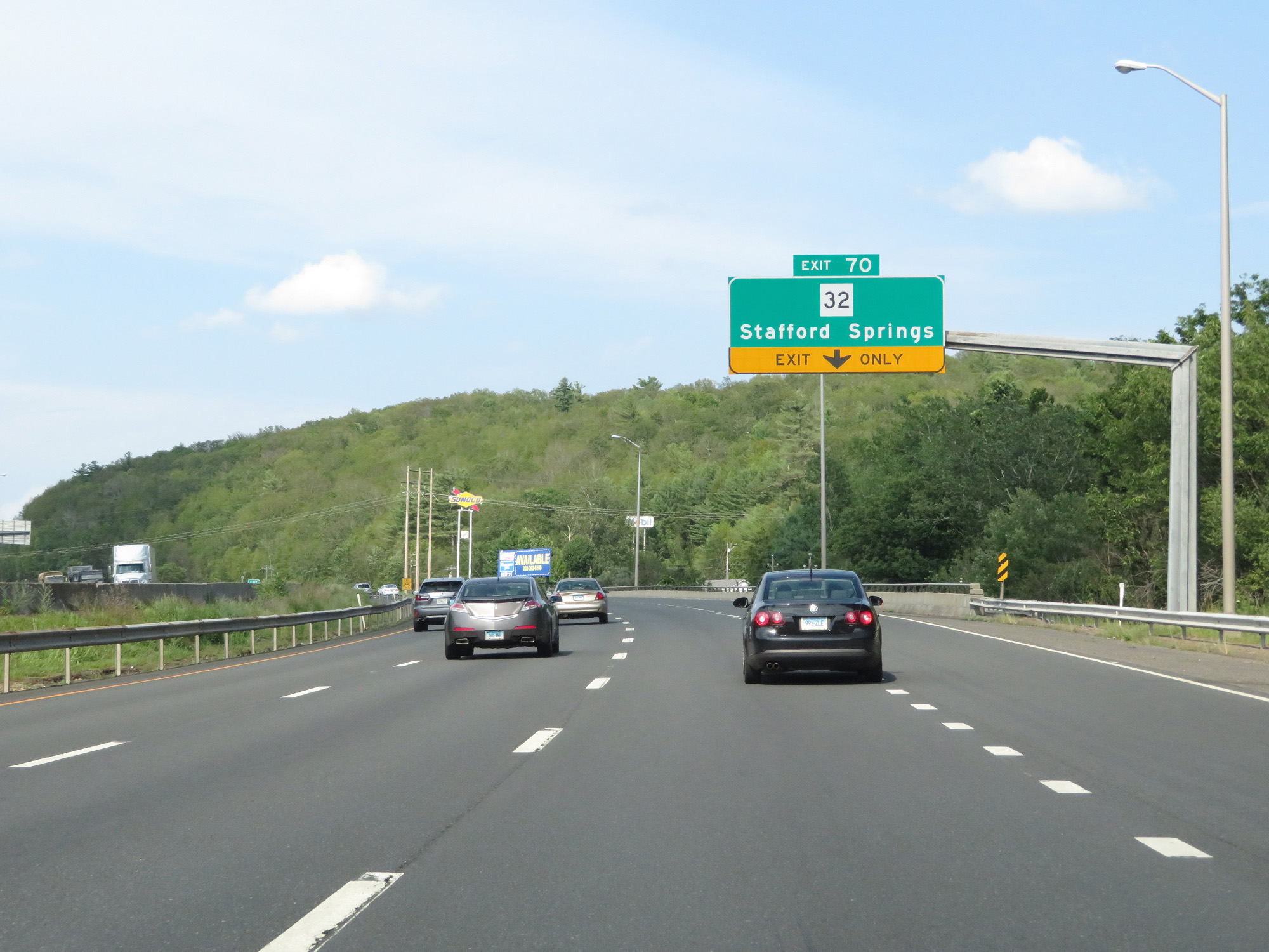 File photo: I-84 eastbound at Exit 70 for Route 32 in Willington on August 4, 2017. This image predates the planned resurfacing project.