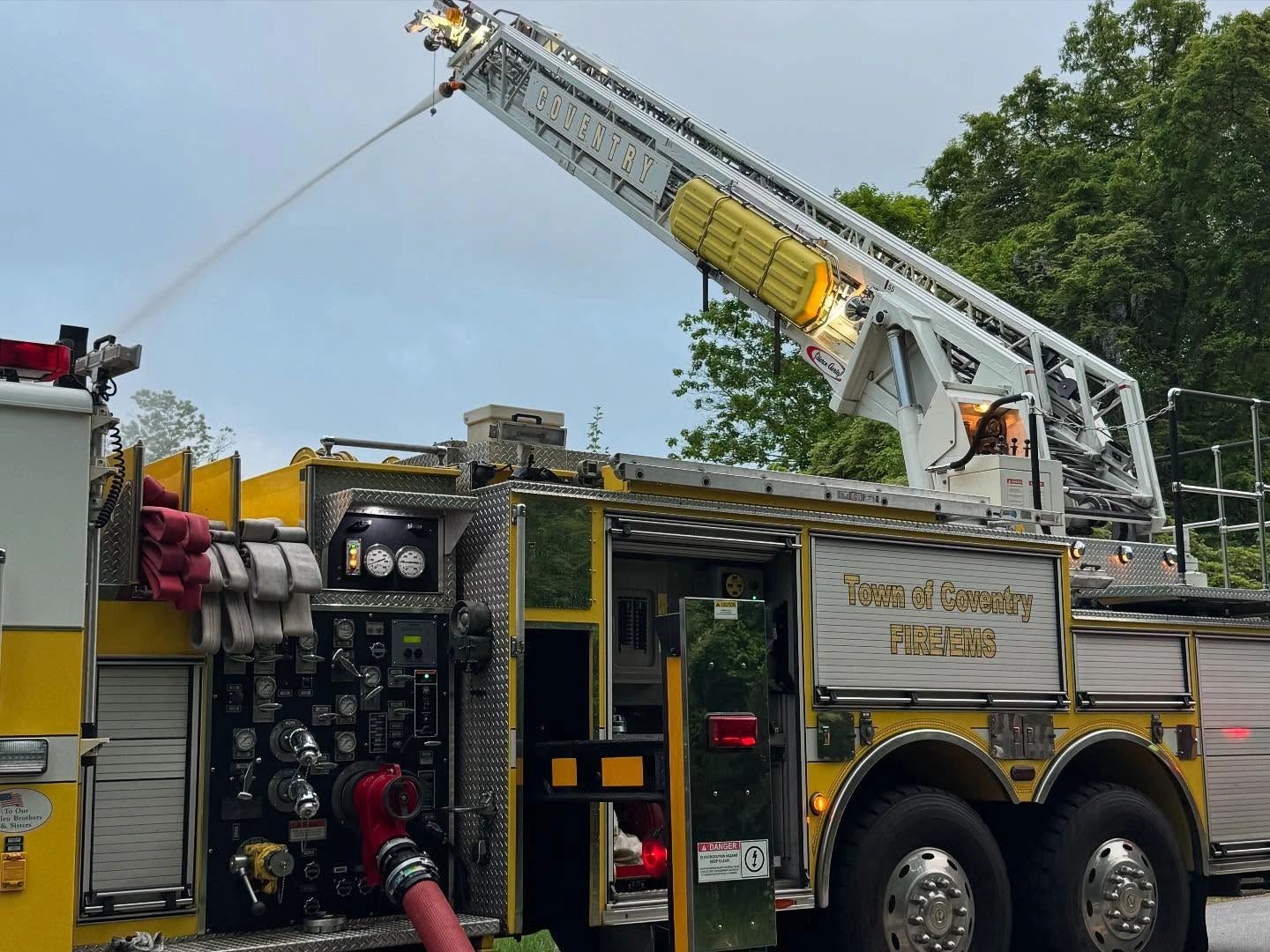 File photo: Town of Coventry Fire & EMS ladder truck. Not the fee-ordinance meeting.