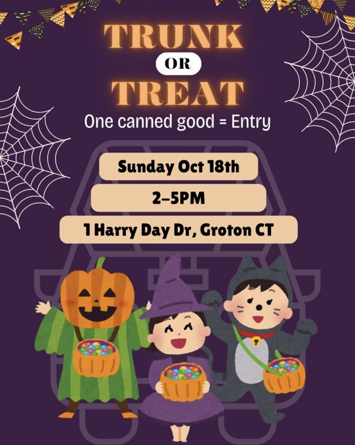 Original organizer flyer for the Groton Mystic Falcons’ October 18, 2026 trunk-or-treat, supplied to Eastern CT News with the coach’s posting confirmed. Artwork only, not a photograph of the future event.