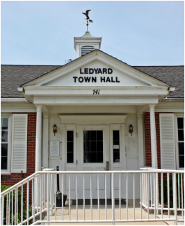 File photo: Ledyard Town Hall. Not a photograph of the meeting, voting activity or policy action described.
