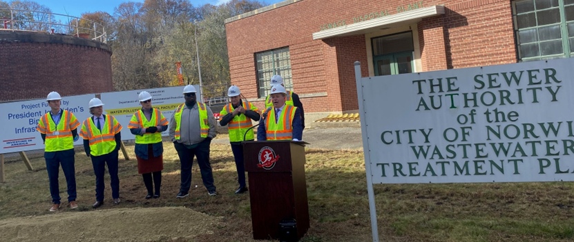 File photo: Officials at Norwich Public Utilities’ wastewater treatment plant groundbreaking in November 2023, as published in the utility’s winter 2024 newsletter. This photograph predates the 2026 rate increases.