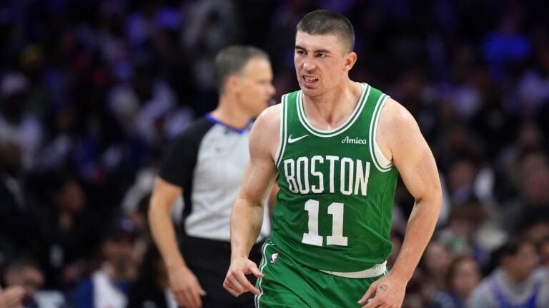 File photo: Payton Pritchard playing for the Boston Celtics. Not the contract signing.